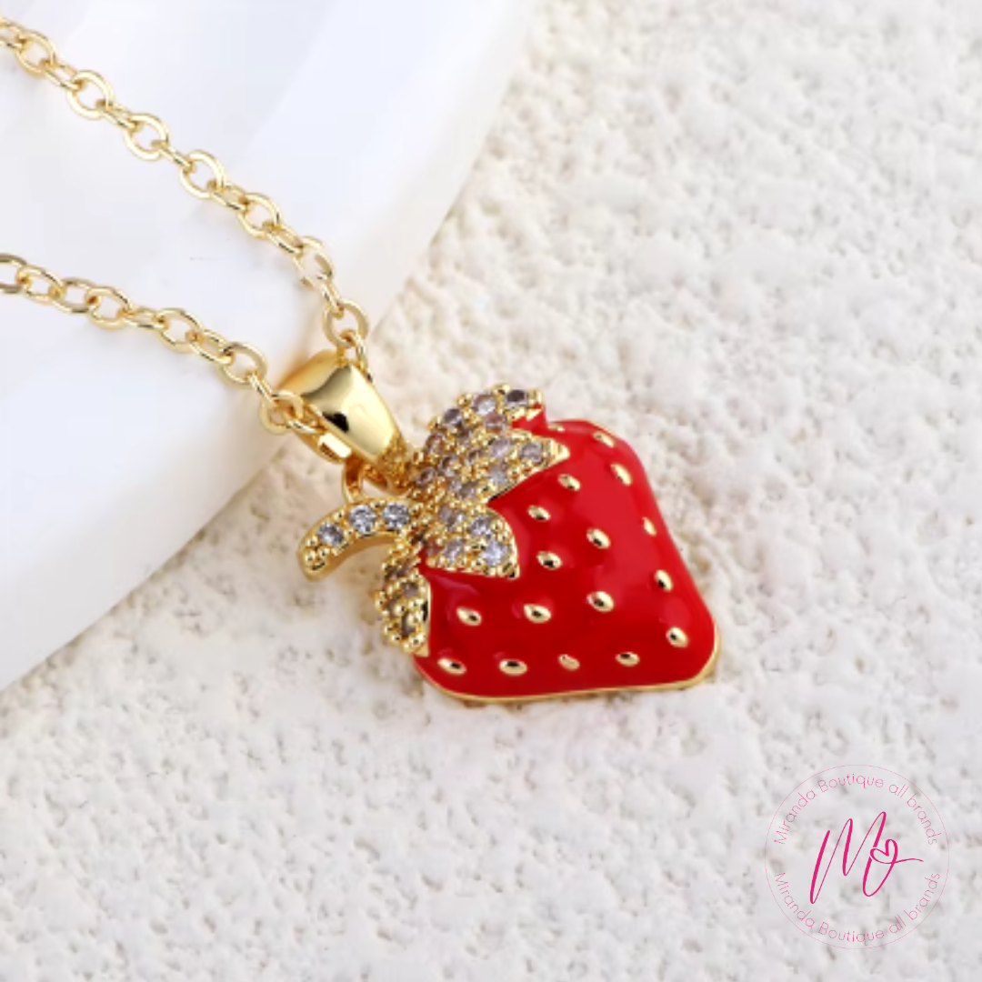Sweet Red Strawberry Stainless Steel Necklace